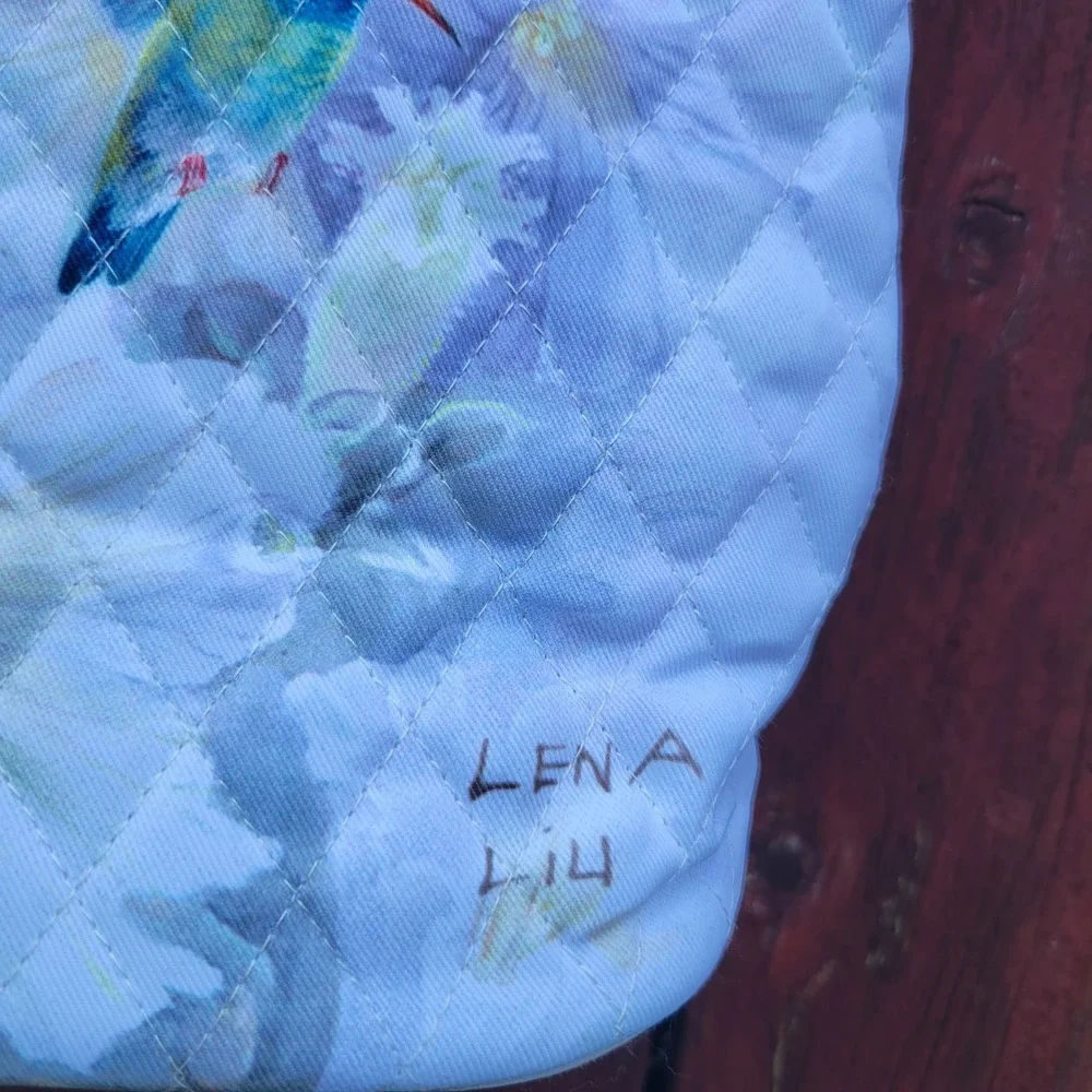 Lena Liu Hummingbird Quilted Tote Bag Floral Nature Art Shoulder Bag Zipper Top